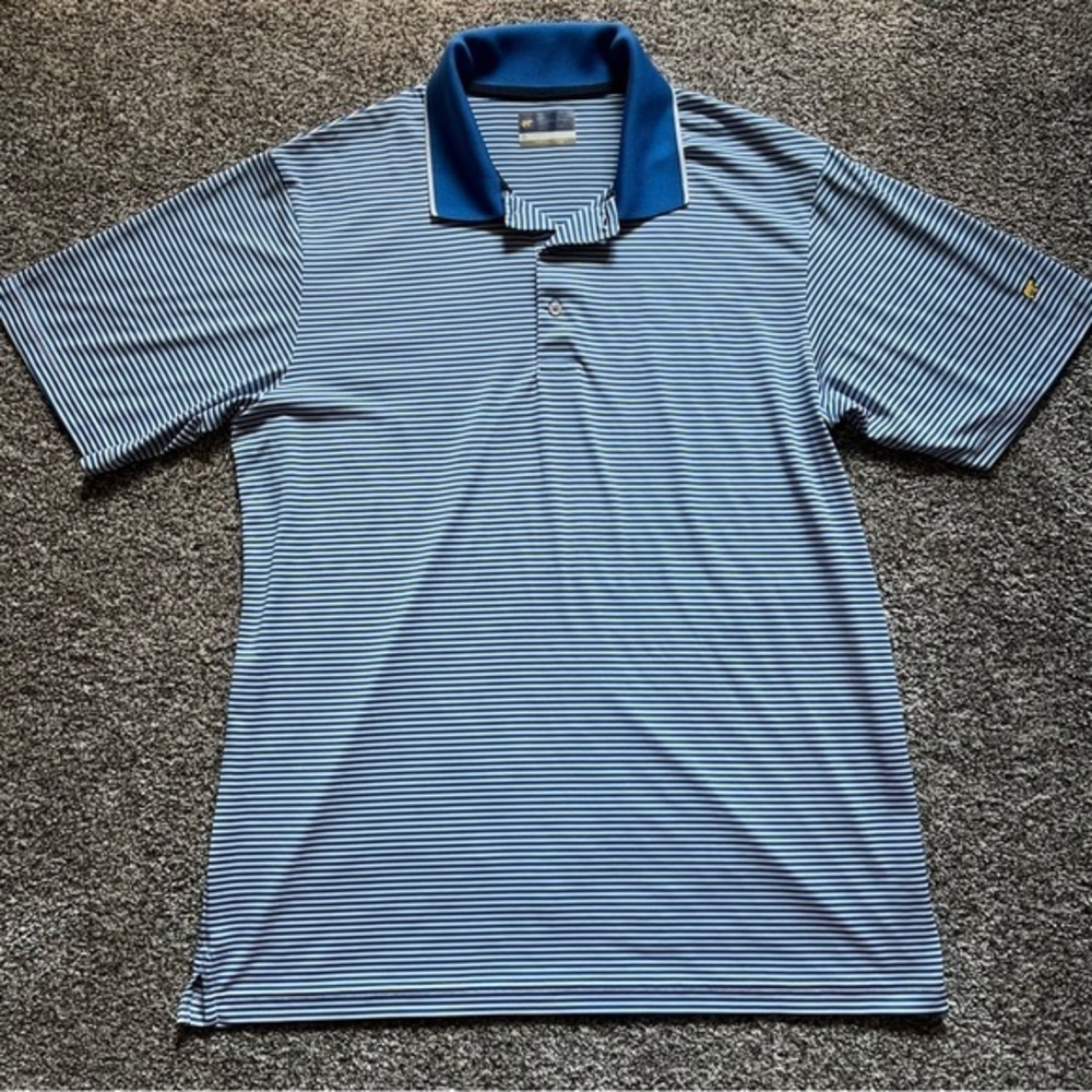 Jack Nicklaus Golden Bear Men XL Blue White Stripe StayDri Moisture Wicking Polo